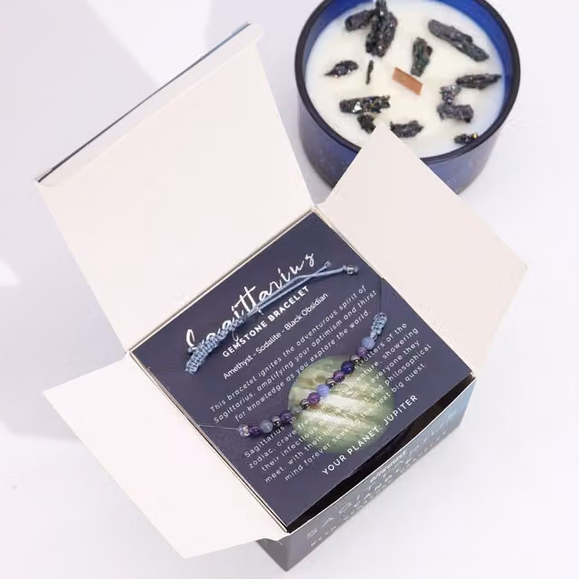 KDMK Sagittarius Zodiac Crystal Candle and Gemstone Bracelet Set in Multicolour
