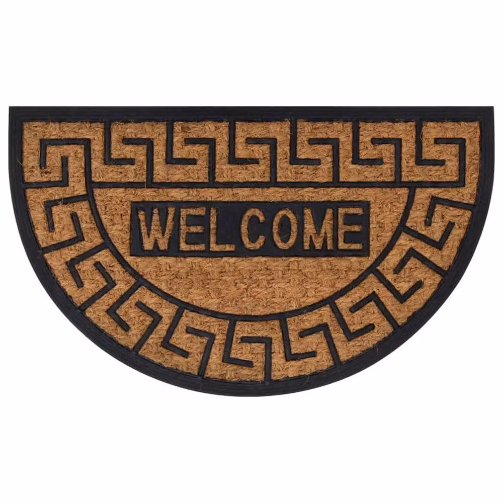 Berkfield Home Semicircular Durable Door Mat in Brown and Black, Rubber and Coir, W: 75 cm, D: 45 cm – 1