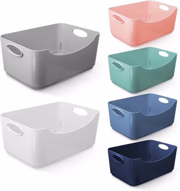 Keplin Multicolour Plastic Storage Baskets with Handles, Pack of 5, H: 14 cm, W: 33.3 cm – 5