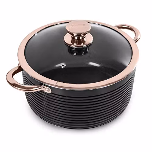 Tower Linear Casserole Dish with Lid, Black and Gold, 5L – 1
