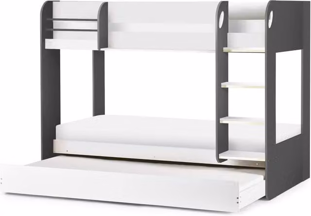 Cheshire Quartz Bunk and Underbed Single Bed in Charcoal and White, 90 x 200 cm