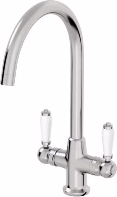 KORVIXA Traditional Mono Kitchen Sink Mixer Tap in Silver Brushed Metal with Two Handles