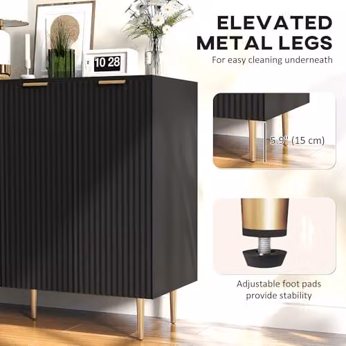 HOMCOM Modern Sideboard Buffet Cabinet with Adjustable Shelves and Metal Legs, Black, W/D/H: 120 x 40 x 90 cm – 7