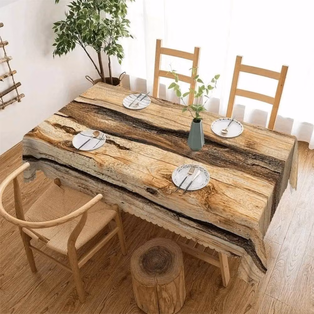 Pawnora Rectangular Polyester Tablecloth with Brown Wood Grain Graphic, W: 140 cm x L: 90 cm – 3