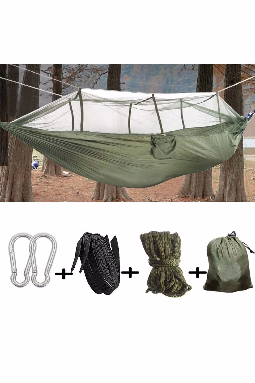 KDMD Double Camping Hammock with Integrated Mosquito Net, 200kg Capacity, Green – 4