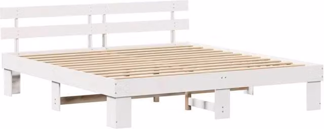 Berkfield Home Modern White Lacquered Solid Pine Bed Frame with Headboard W/D/H: 200 x 200 cm