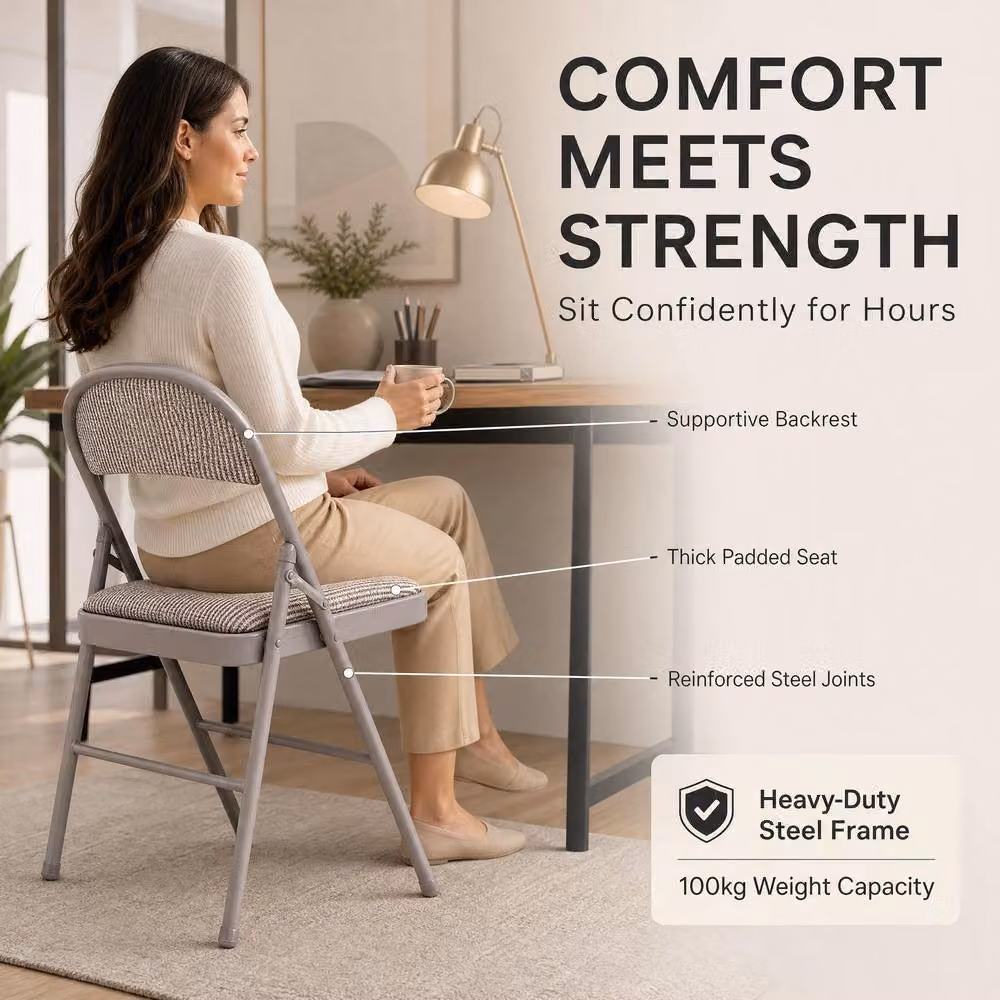 Bravich LTD Pack of 4 Padded Fabric Folding Dining Chairs in Taupe – 2