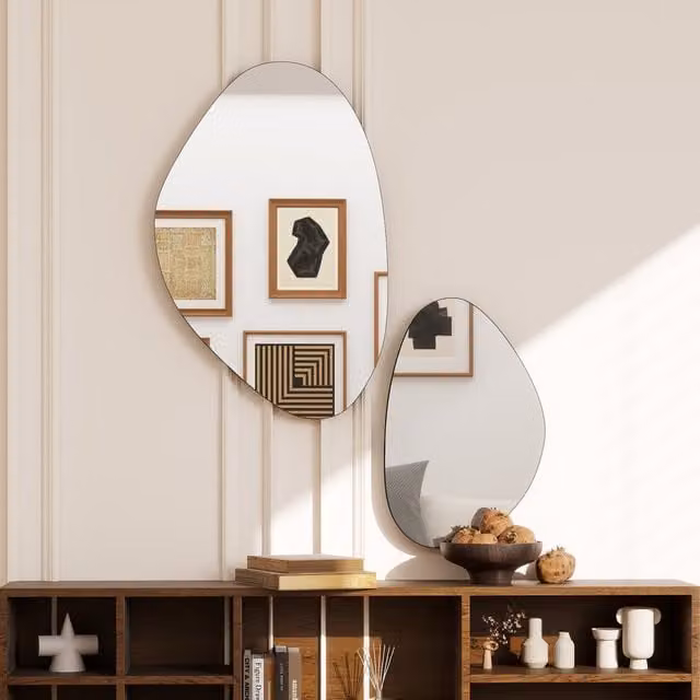 HOMCOM Set of 2 Modern Pebble-Shaped Decorative Wall Mirrors in Black