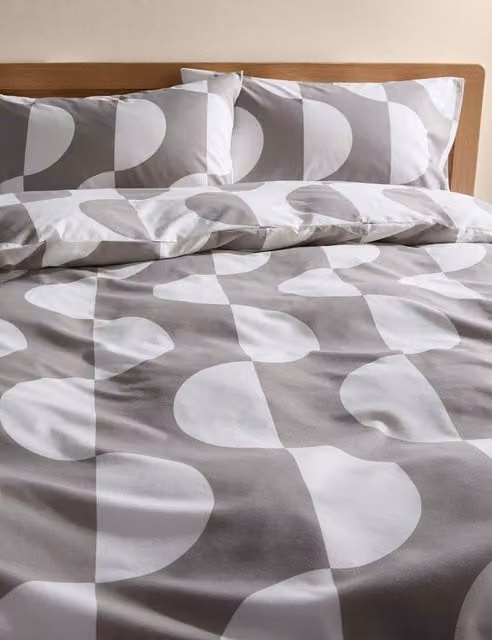 M&S Grey Mix Cotton Blend Geometric Duvet Cover Set