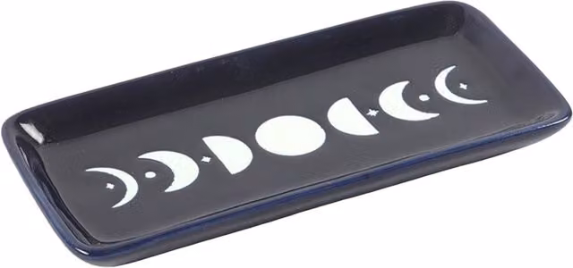 Something Different Blue Moon Rectangular Ceramic Trinket Dish in Blue and Yellow