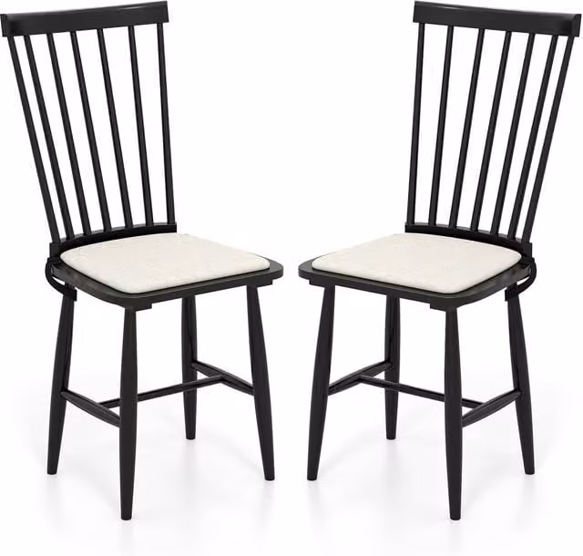 Costway Set of 2 Windsor Wooden Dining Chairs with Removable Fabric Seat Cushions in Black – 1