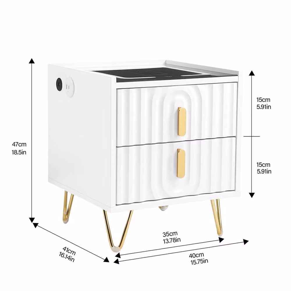 NESTLUNE Modern Smart Bedside Table with Light and Wireless Charging in White – 2