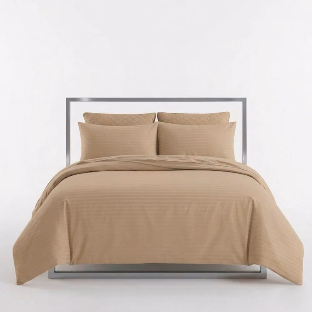 Snug City Luxury Satin Stripe Cotton Rich Duvet Cover Set, Beige, W: 180 cm, H: 200 cm – 2