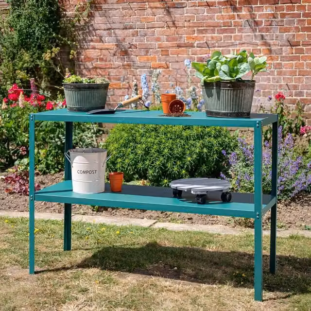 Primrose 2 Tier Green Metal Greenhouse Staging Shelving W: 118 cm – 1
