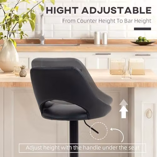 HOMCOM Set of 2 Black Faux Leather Swivel Bar Stools with Footrest – 4