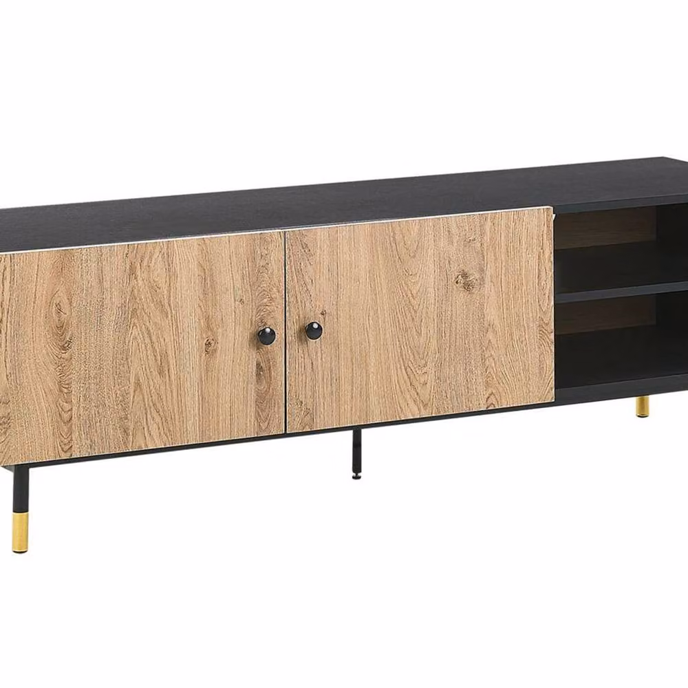 Wyld and Coco Retro TV Stand with Wood and Metal Construction in Black and Gold – 2