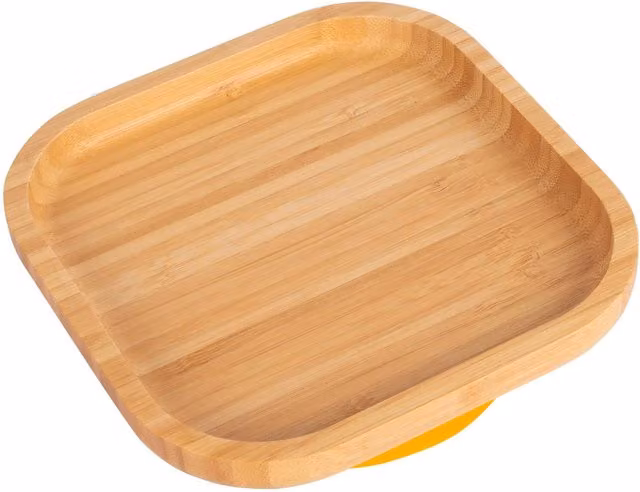Tiny Dining Childrens Yellow Bamboo Suction Square Dinner Plate