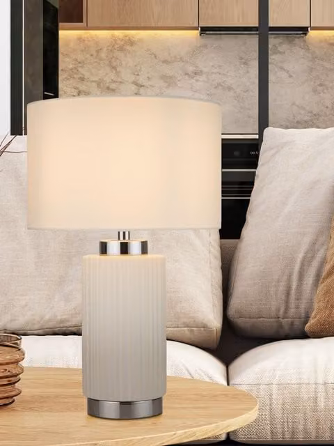Lighting Collection Ceramic and Chrome Table Lamp in White – 1