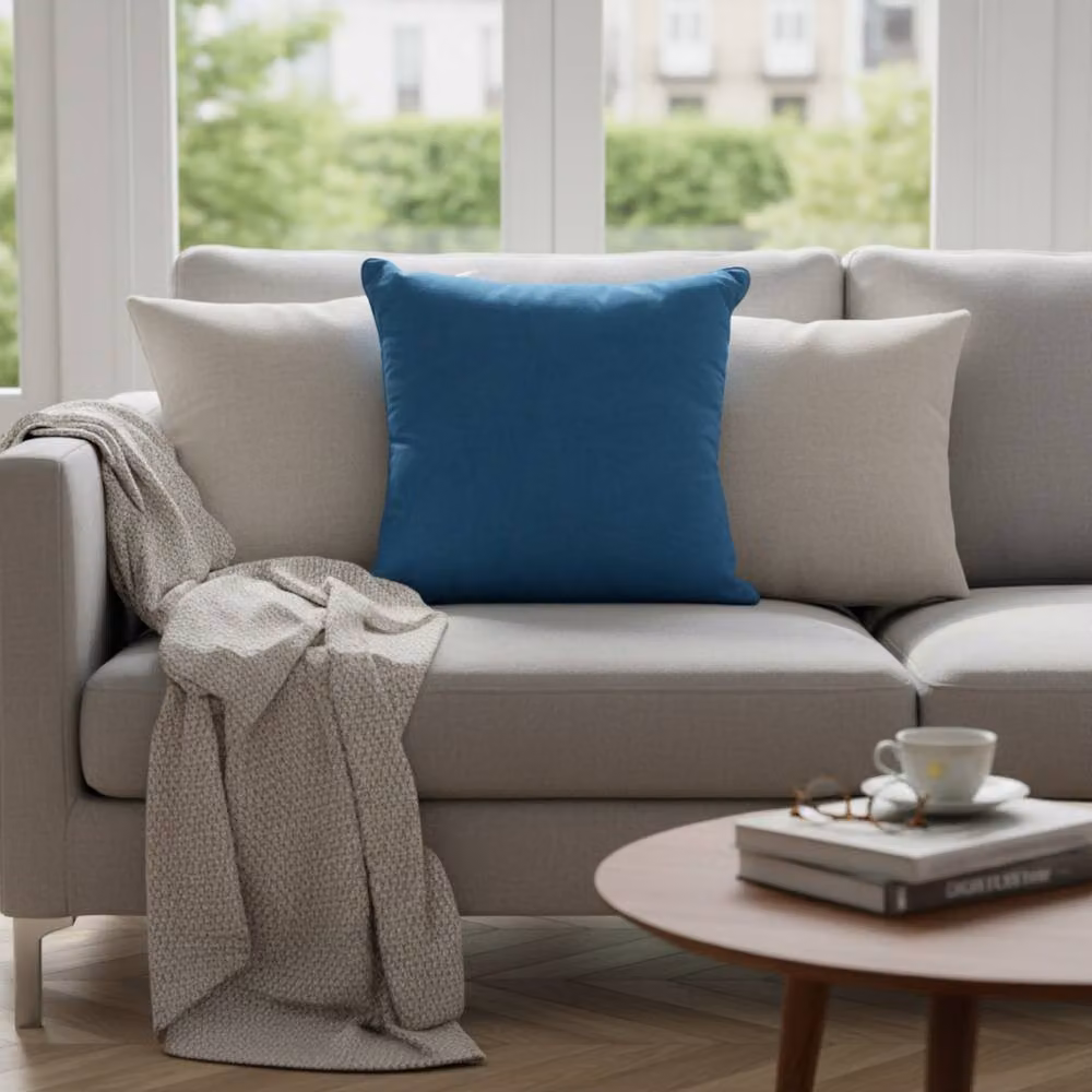 Four Candle Handmade Plain Blue Cotton Square Cushion with Filling, W/D/H: 45 x 45 x 45 cm – 2