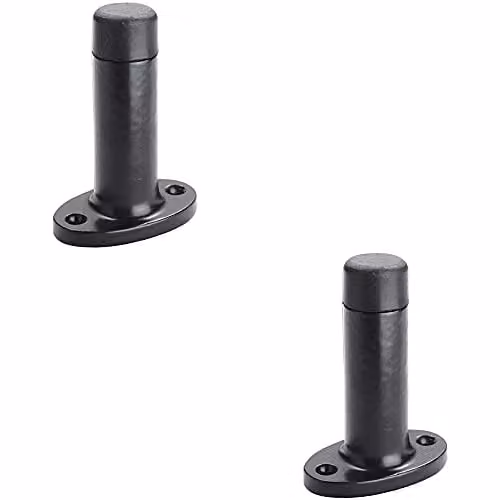Loops 2 Pack Wall Mounted Cylinder Doorstop on Oval Rose with Rubber Tip in Black Antique