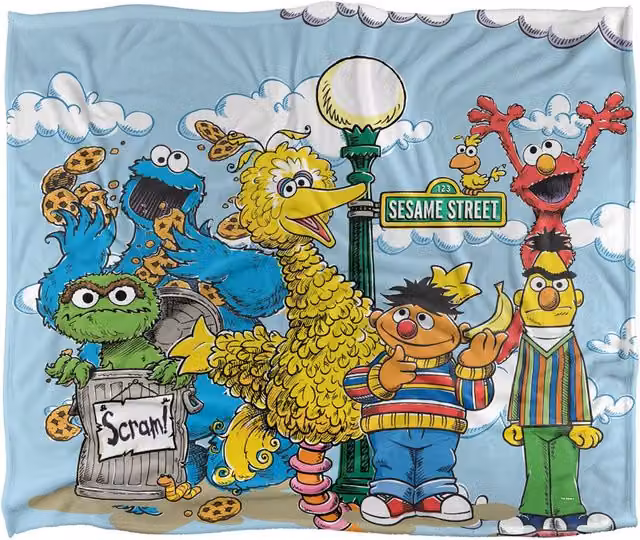 Trevco Sesame Street Retro Gang Silky Touch Super Soft Fleece Throw Blanket, White, W/D/H: 152 x 127 cm