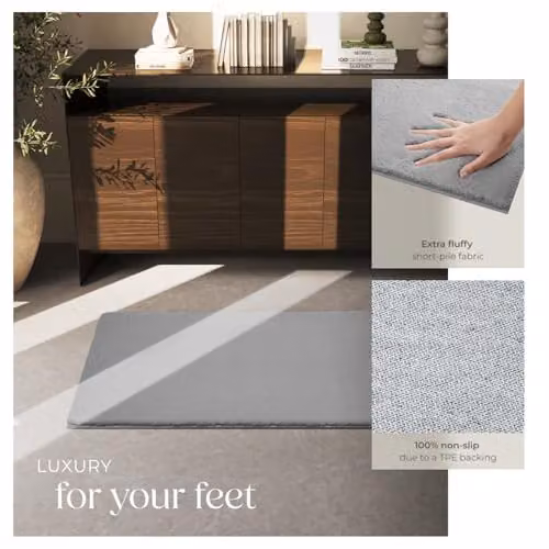 tectake Grey Fluffy Short-Pile Rug, Allergy-Friendly, Washable and Non-Slip, W/D/H: 80 x 150 x 1.5 cm – 4
