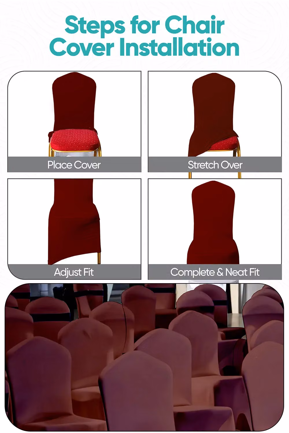 Neel Blue Burgundy Spandex Arched Front Dining Chair Slipcovers, Stretchable and Washable Fabric – 4