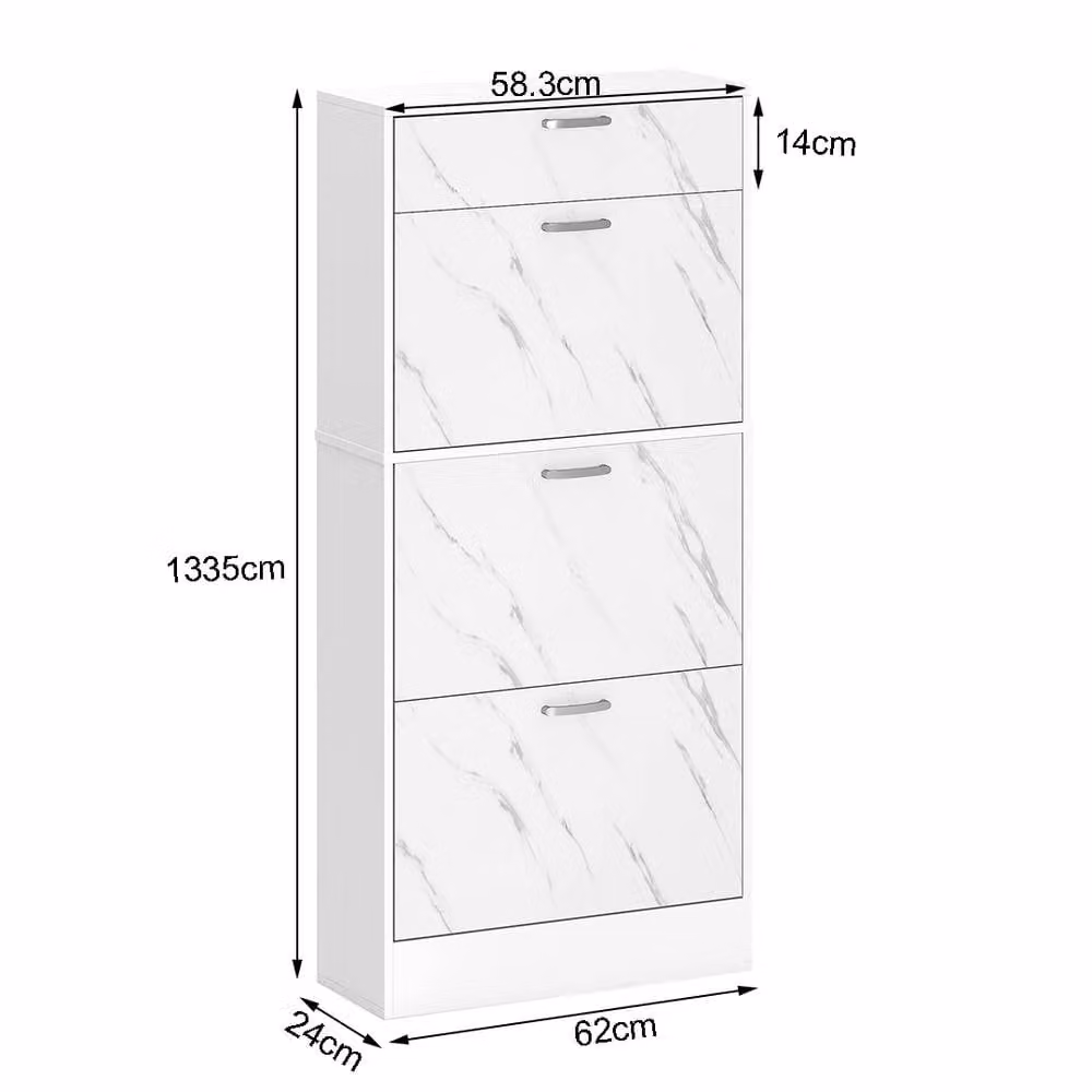 ERGOVEXA Modern White Marble-Effect Shoe Cabinet with 3 Tilting Compartments – 2