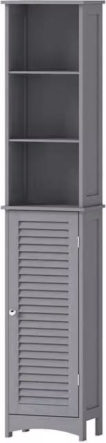 Levede Freestanding Tall Bathroom Storage Cabinet in Grey with Internal Shelves and Hinged Doors, W/D/H: 34 x 23 x 166 cm – 1
