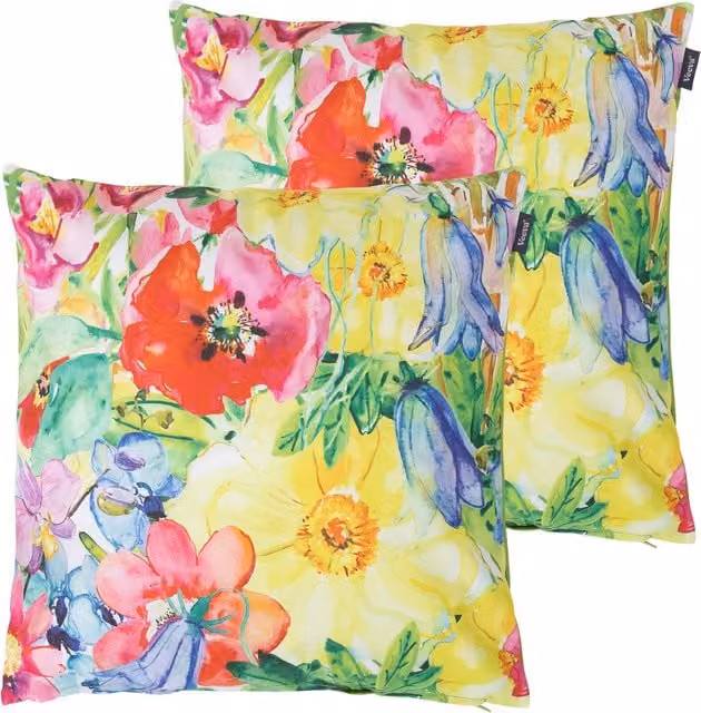 Icon Painterly Floral Outdoor Cushion in Lime Green and Multicolour