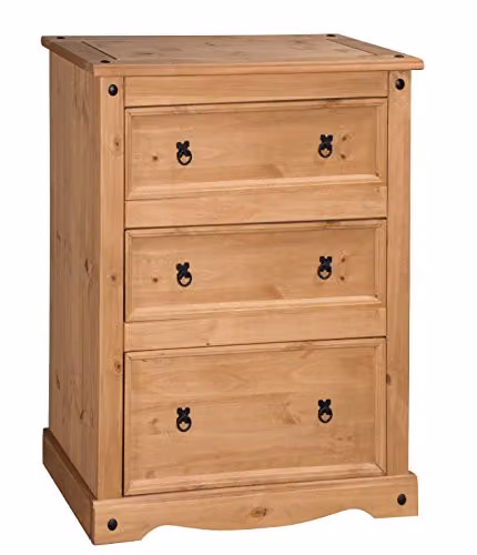 Mercers Furniture Corona 3 Drawer Chest of Drawers in Brown Solid Pine Wood, H 104 cm x W 73 cm x D 48 cm
