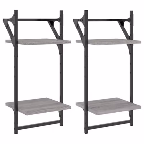 vidaXL 2-Piece Grey Sonoma 2-Tier Wall Mounted Shelves with Hanging Rods, W/D/H: 30 x 25 x 65 cm