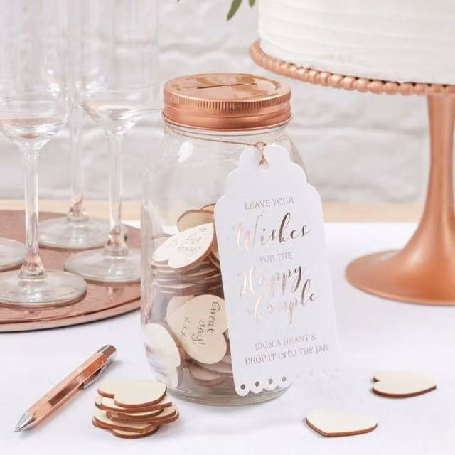 KDMD Gold Glass and Wood Guest Book Wishing Jar