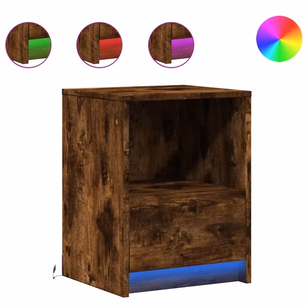 Berkfield Home Bedside Cabinet with Integrated LED Lights in Smoked Oak Brown – 2