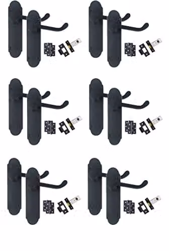 Golden Grace Scroll Door Handle Lever on Backplate, 6 Pack, Matt Black – 1
