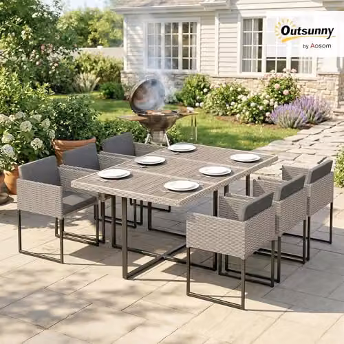 Outsunny 7 Piece Cube Rattan Garden Furniture Set with Cushions in Light Grey – 2