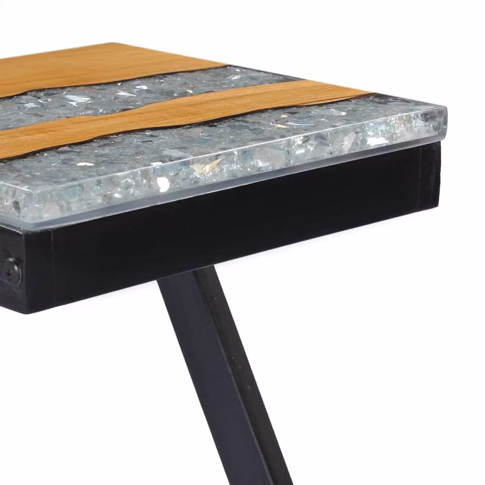 Berkfield Home Durable Square Coffee Table in Multicolour Teak and Mango Wood with Black Polyresin, W/D/H: 30 x 30 x 50 cm – 6