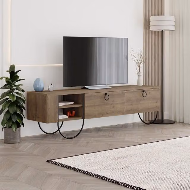 FWStyle Norfolk Industrial Style TV Stand in Dark Oak and Black, W: 150 cm, D: 36 cm, H: 44 cm – 1
