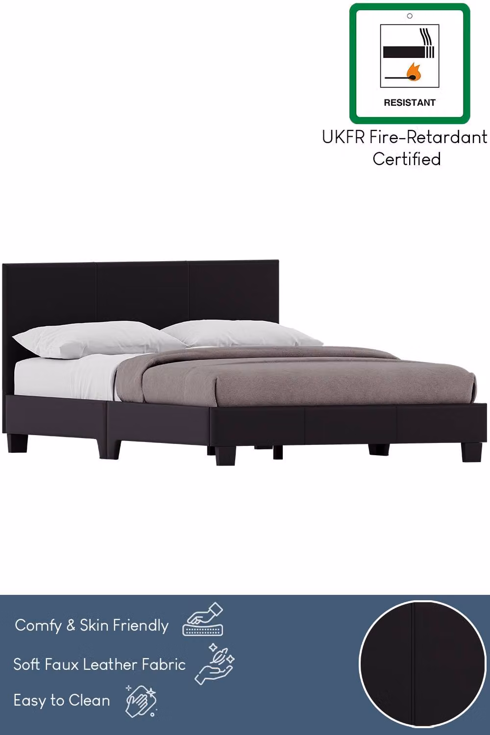 Vida Designs Lisbon Upholstered Faux Leather Bed Frame with Mattress in Black, Small Double, W/D/H: 120 x 200 cm – 4