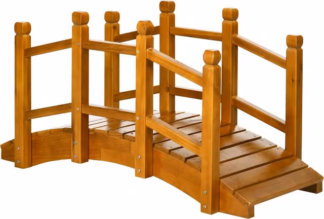 Outsunny Wooden Garden Bridge with Safety Railings, Brown, W/D/H: 185 x 60 x 65 cm