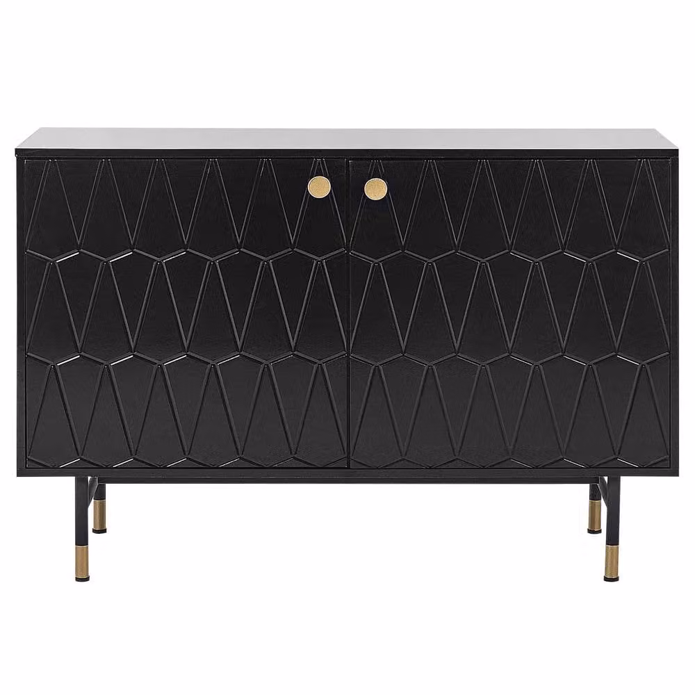 Wyld and Coco Matte Black Two-Door Wall-Mounted Sideboard with Gold-Coloured Legs, W: 120 cm, H: 82 cm, D: 2 cm – 3