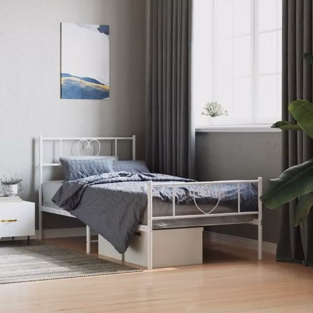 Berkfield Home Metal Bed Frame with Headboard and Footboard, White, W/D/H: 90 x 200 cm – 1