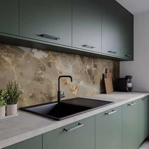 Wilsonart Aurora Gold Aluminium Kitchen Splashback Panel, Glossy Finish, W: 300 cm, H: 75 cm, D: 0.4 cm – 1