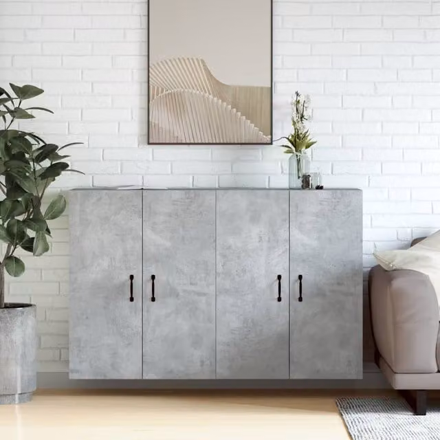 Berkfield Home Wall Mounted Cabinets, 2 Piece Set in Concrete Grey MDF with Hinged Doors and Internal Shelves – 1