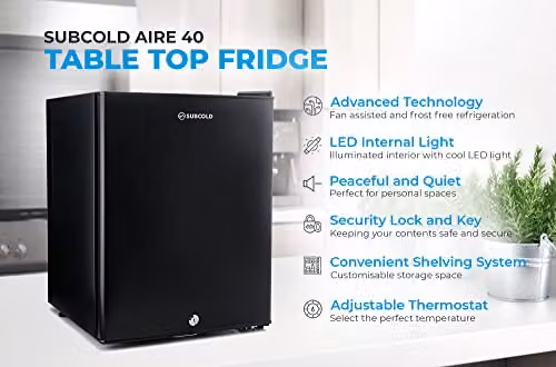 Subcold Aire40 Mini Fridge with 40L Capacity, Frost-Free Technology and LED Interior Light in Black or White – 3