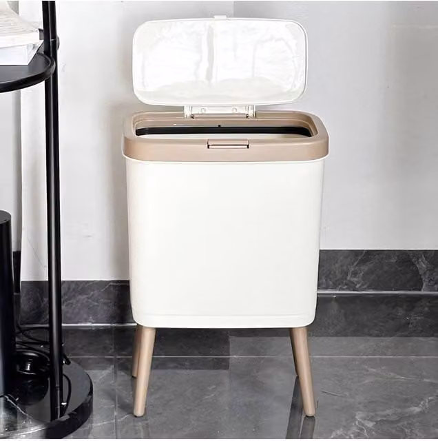 Living and Home PP High Pedal Rubbish Bin with Lid in Cream, Green, Gold or Beige, H 48.5 x W 30.0 cm