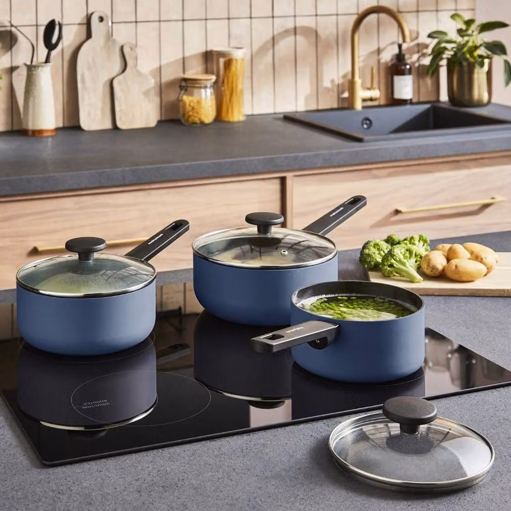 Morphy Richards 3-Piece Blue Ceramic and Aluminium Saucepan Set – 7