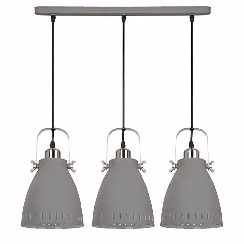 Netlighting Industrial and Retro 3-Light Suspended Pendant Light with Grey Metal Cone Shades and E27 Base