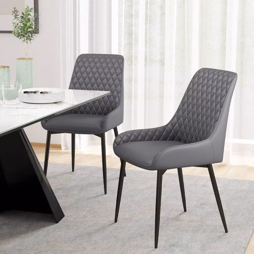 Wyld Haus Farazi Grey Quilted Faux Leather Dining Chairs Set of 2 – 6