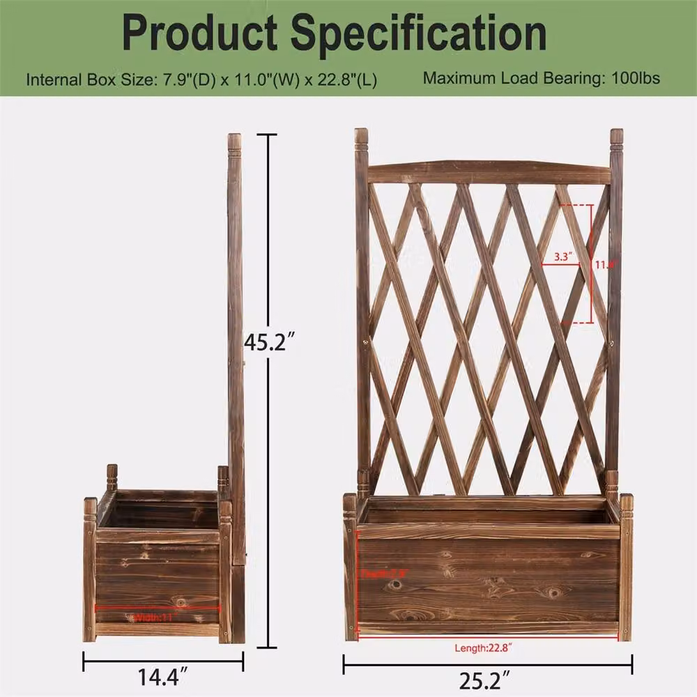 Nordara Brown Wooden Garden Planter with Trellis Pot Stand, W: 64 cm, D: 37 cm, H: 115 cm – 2